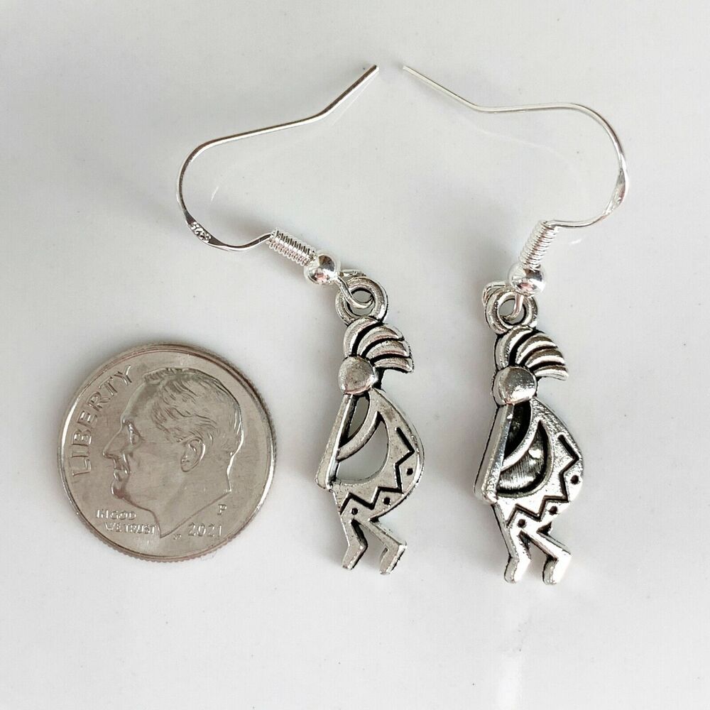 Kokopelli Indian Earrings NEW Flute Player 925 Silver French Hook Southwest - Picture 6 of 6